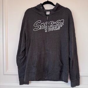 Snap On Tools Graphic Logo Hoodie Gray Sweatshirt Full Zip Men's Size‎ XL